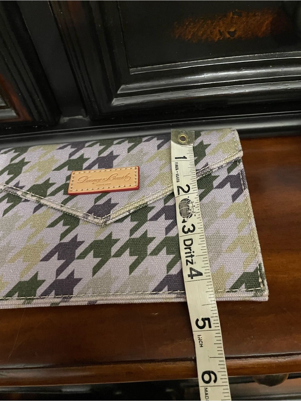 Dooney & Bourke Green and Olive Houndstooth Canvas Envelope Clutch - Picture 8 of 9